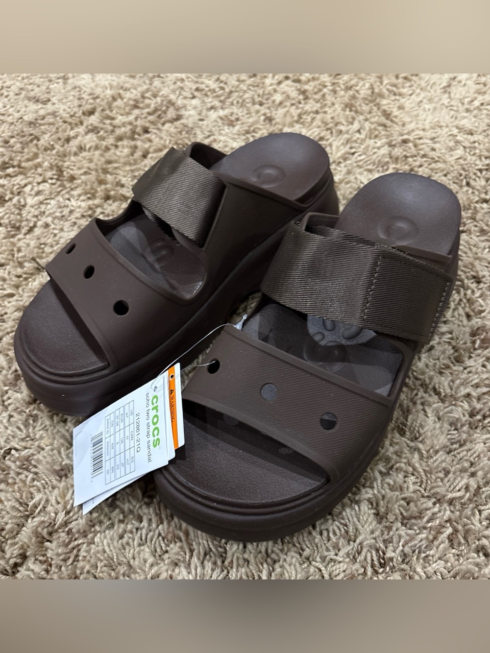Crocs Soho Two-Strap Sandals Womens Sz 7 Casual Open Toe Comfort Coffee